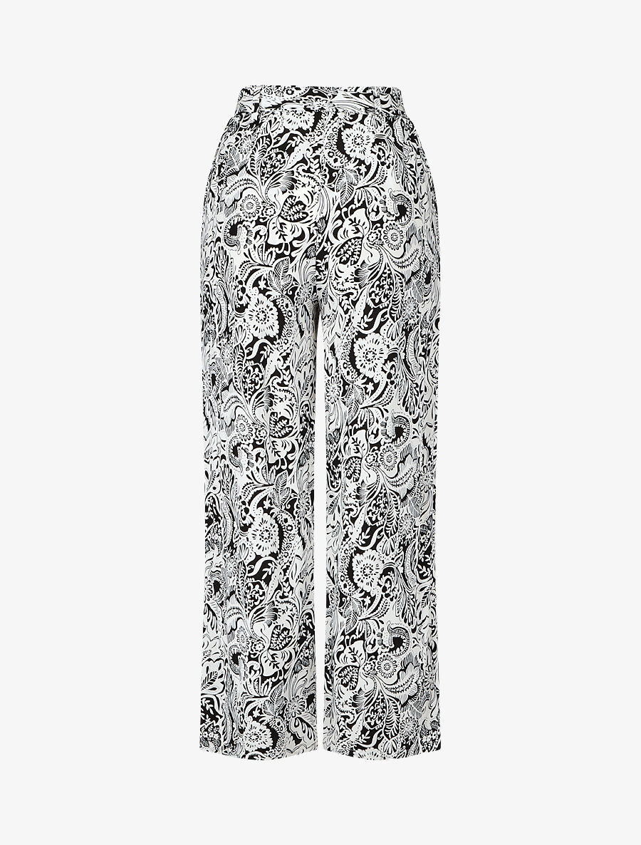 Pantalon fluide à imprimé feuillage - Noir - 2