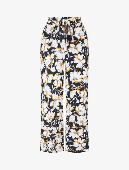 Pantalon fluide à imprimé fleuri - Bleu nuit - 1