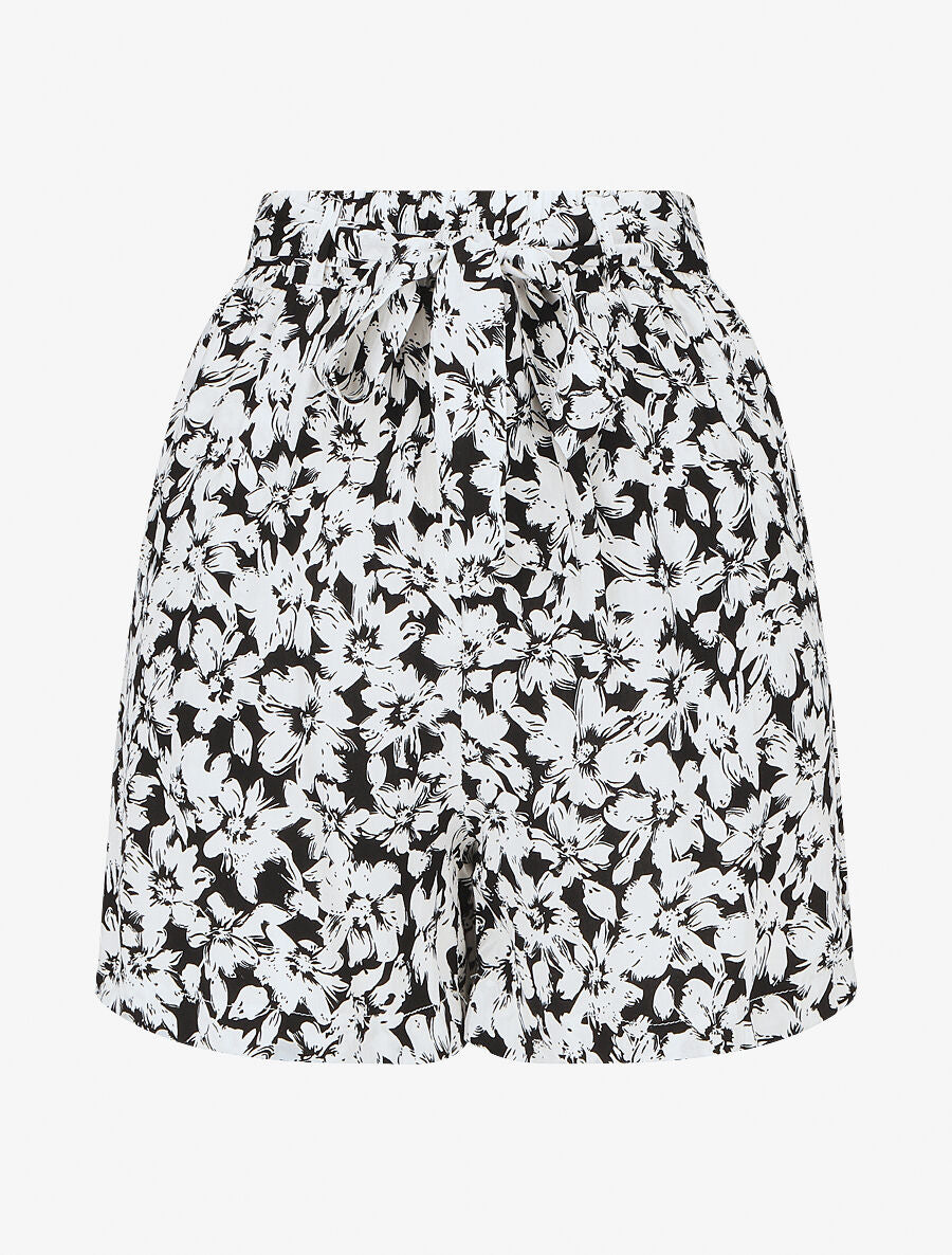 Short fluide imprimé fleurs et ceinturé - Blanc - 1