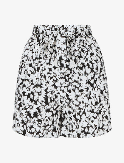 Short fluide imprimé fleurs et ceinturé - Blanc - 1