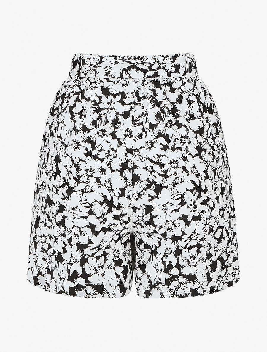 Short fluide imprimé fleurs et ceinturé - Blanc - 2