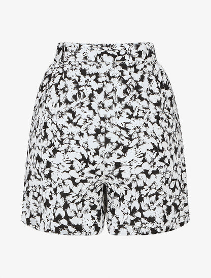 Short fluide imprimé fleurs et ceinturé - Blanc - 2