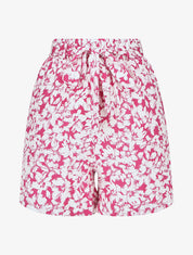 Short fluide imprimé fleurs et ceinturé - Fushia - 4