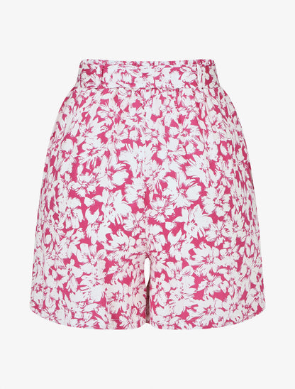 Short fluide imprimé fleurs et ceinturé - Fushia - 2