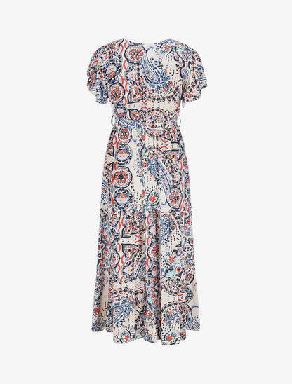Robe longues motif floral à mancherons - Marine - 2