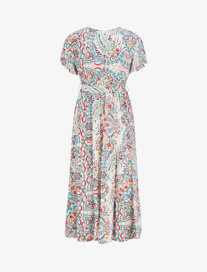 Robe longues motif floral à mancherons - Bleu canard - 2