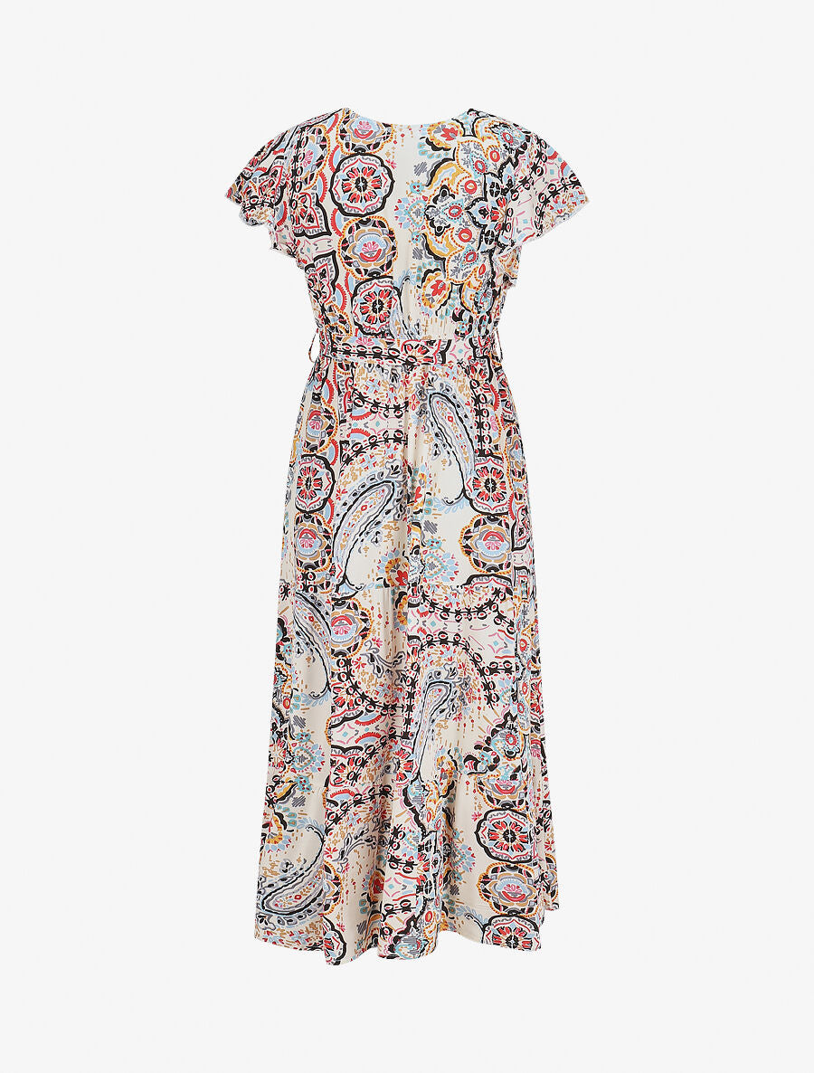 Robe longues motif floral à mancherons - Noir/blanc - 2