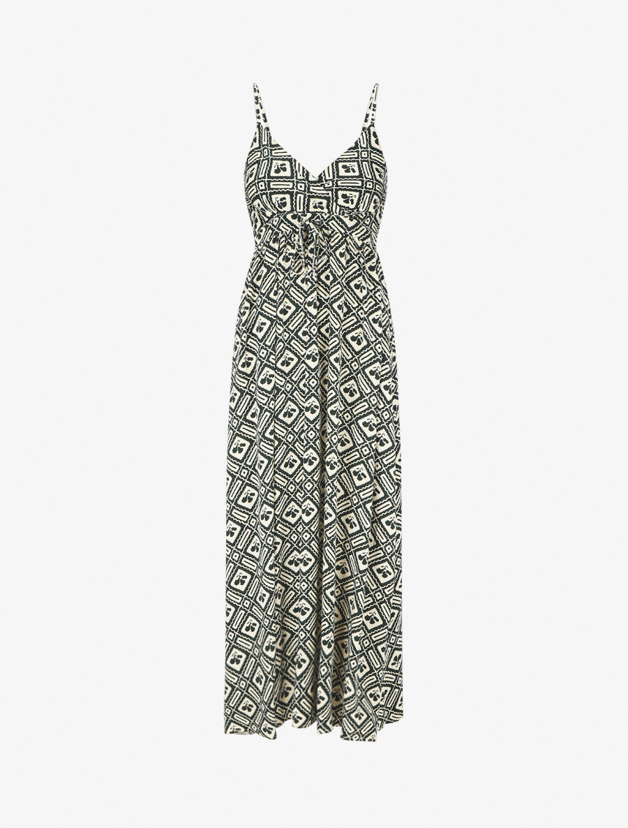 Robe longue à fines bretelles imprimé graphique - Vert - 1