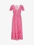Robe longue manches courtes à petites fleurs - Fushia - 4