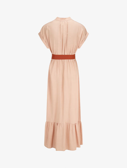 Robe longue unie manches courtes - Beige rosé - 2