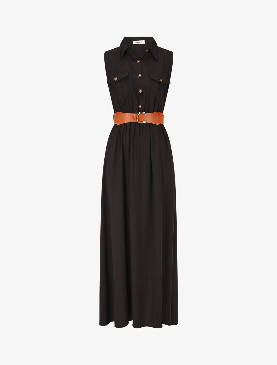 Robe longue unie sans manches - Noir - 5