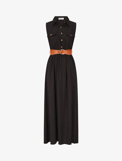 Robe longue unie sans manches - Noir - 5