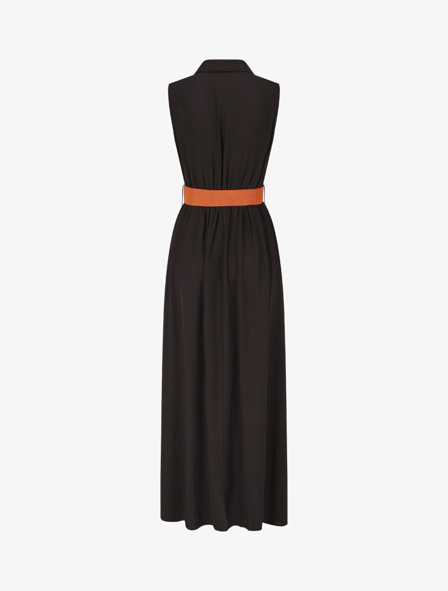 Robe longue unie sans manches - Noir - 2