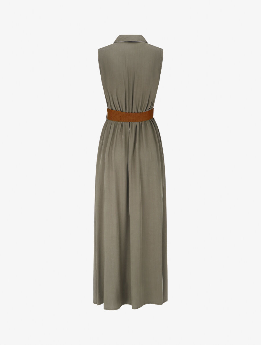 Robe longue unie sans manches - Kaki - 2
