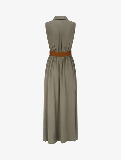 Robe longue unie sans manches - Kaki - 2