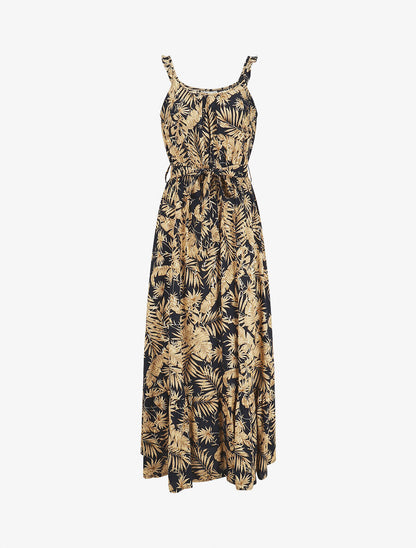 Robe longue imprimé tropical irisé à bretelles - Marine - 4