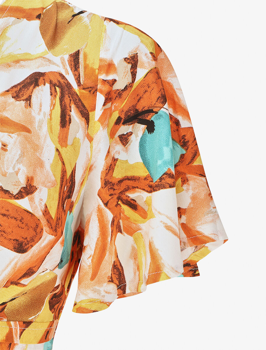 Robe longue fendue à taille élastiquée - Orange - 3