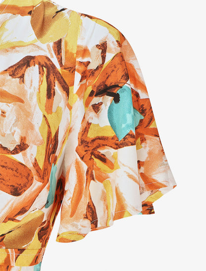 Robe longue fendue à taille élastiquée - Orange - 3