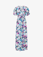 Robe longue fendue à taille élastiquée - Bleu - 1