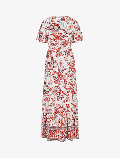 Robe imprimé fleuri à taille élastiquée - Rouge - 2