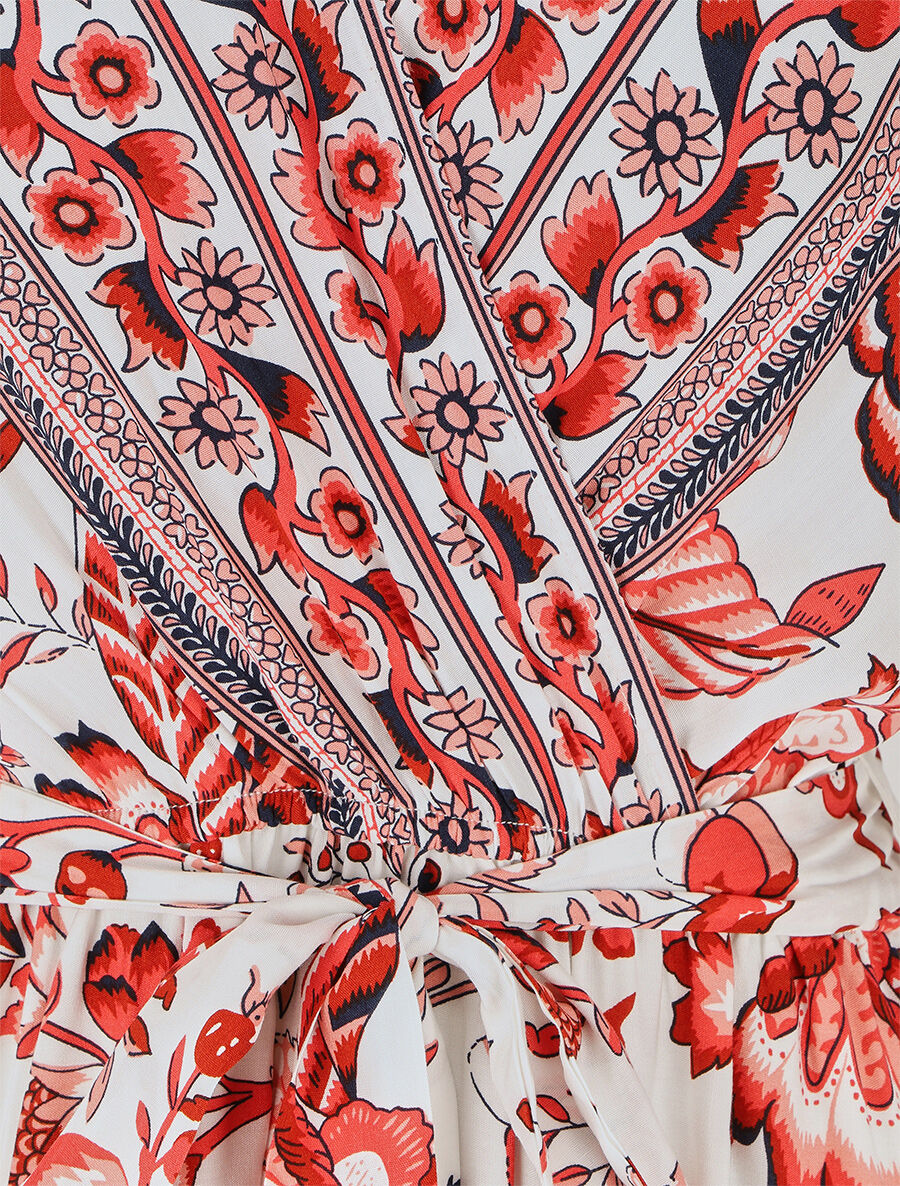 Robe imprimé fleuri à taille élastiquée - Rouge - 3