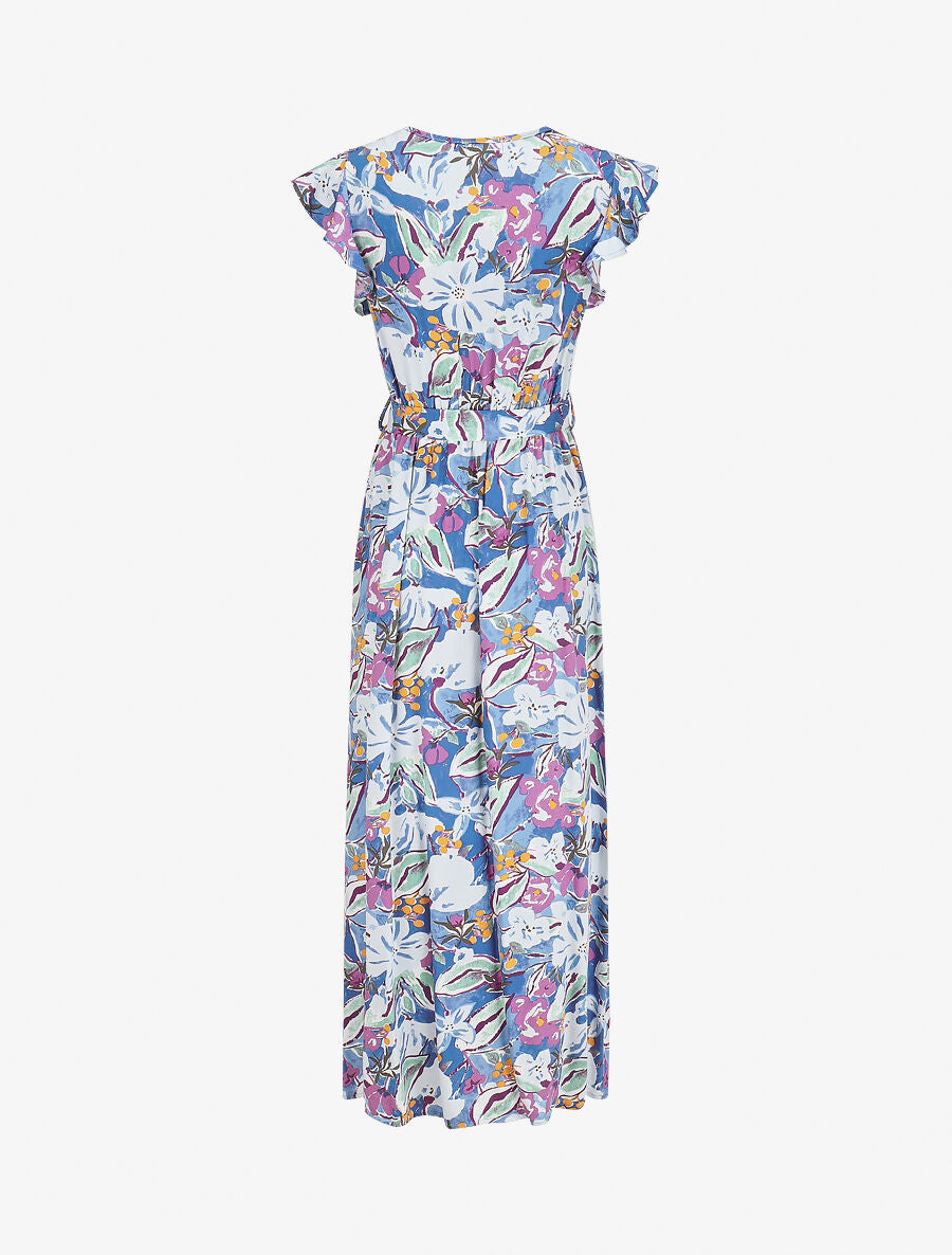 Robe longue à mancherons imprimé fleuri - Bleu - 2