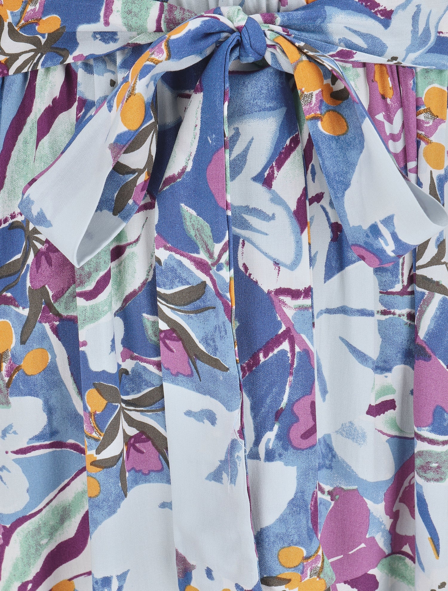 Robe longue à mancherons imprimé fleuri - Bleu - 3