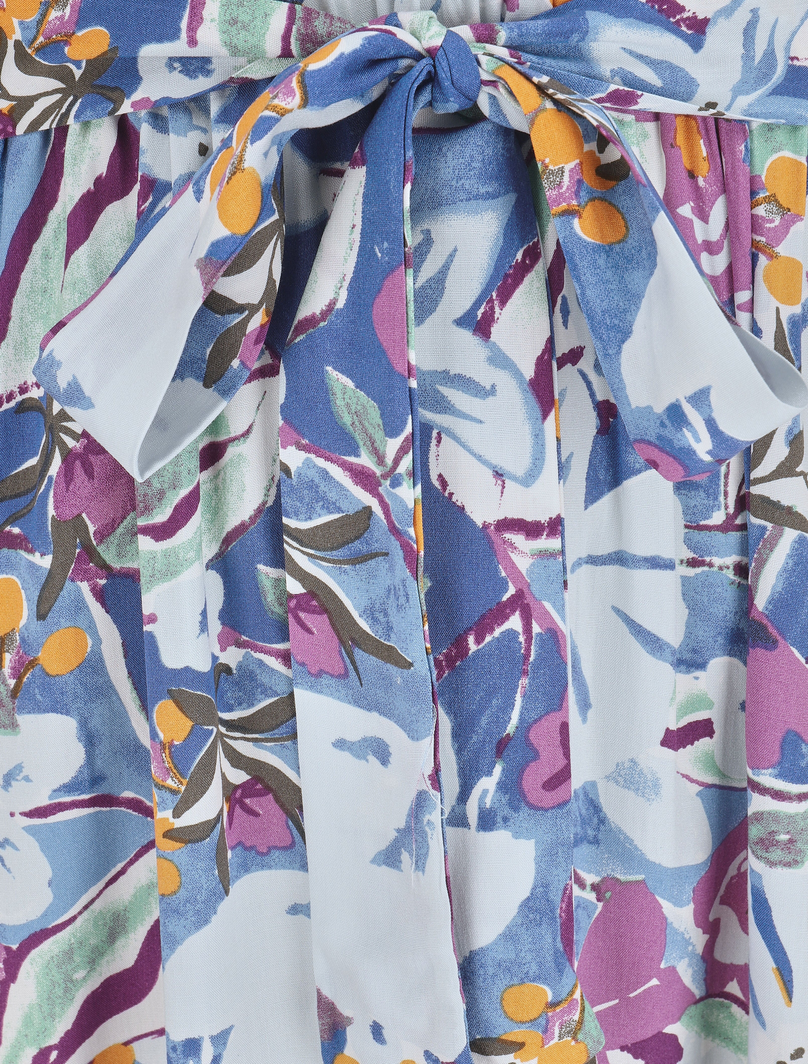 Robe longue à mancherons imprimé fleuri - Bleu - 3