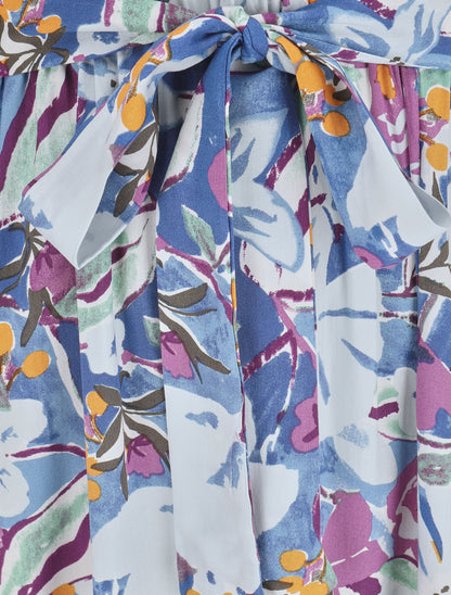 Robe longue à mancherons imprimé fleuri - Bleu - 3