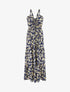 Robe longue évasée imprimé fleur irisé à bretelles - Marine - 4