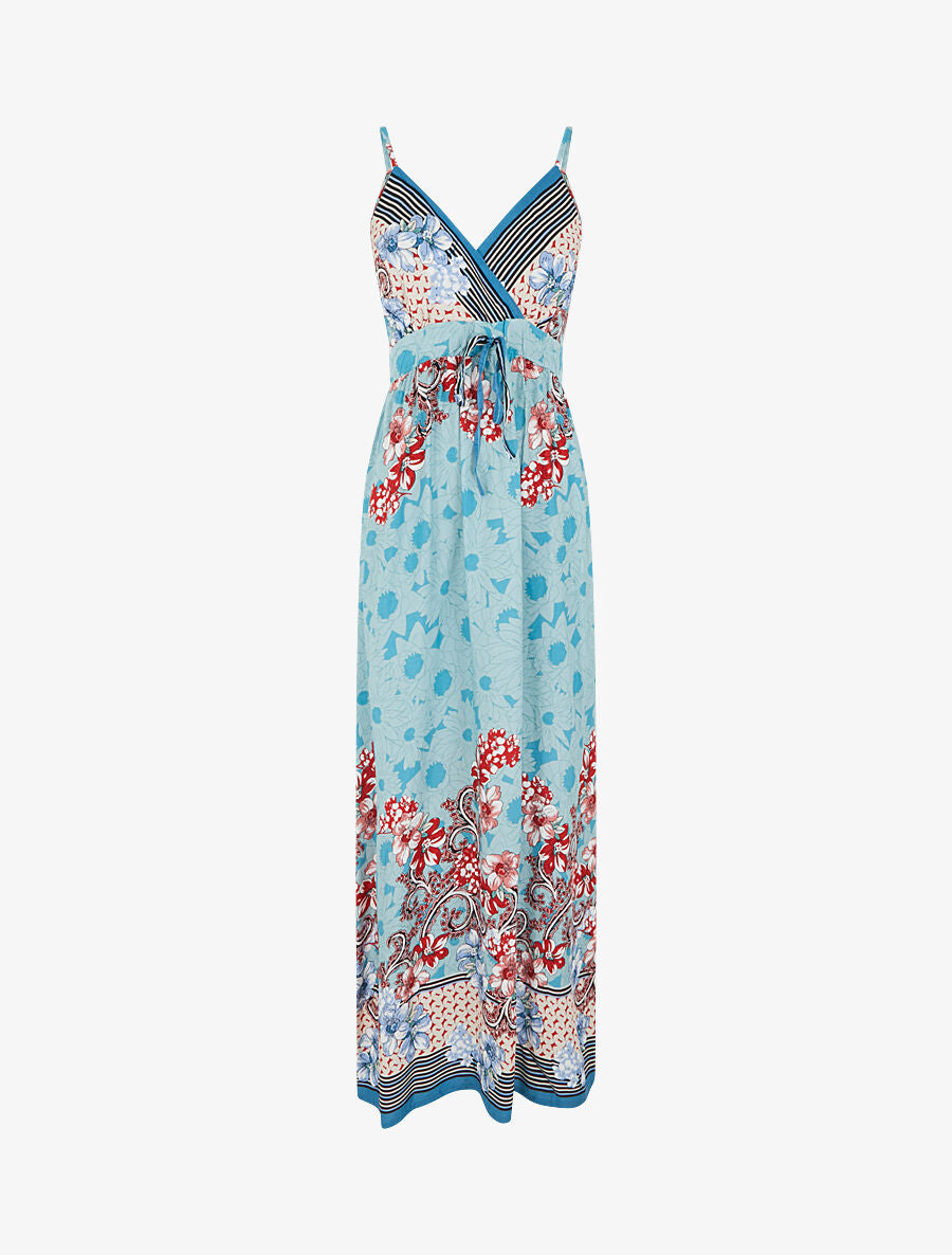 Robe longue empire à bretelles imprimé floral - Bleu ciel - 1