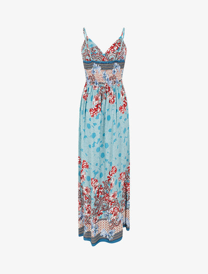 Robe longue empire à bretelles imprimé floral - Bleu ciel - 2
