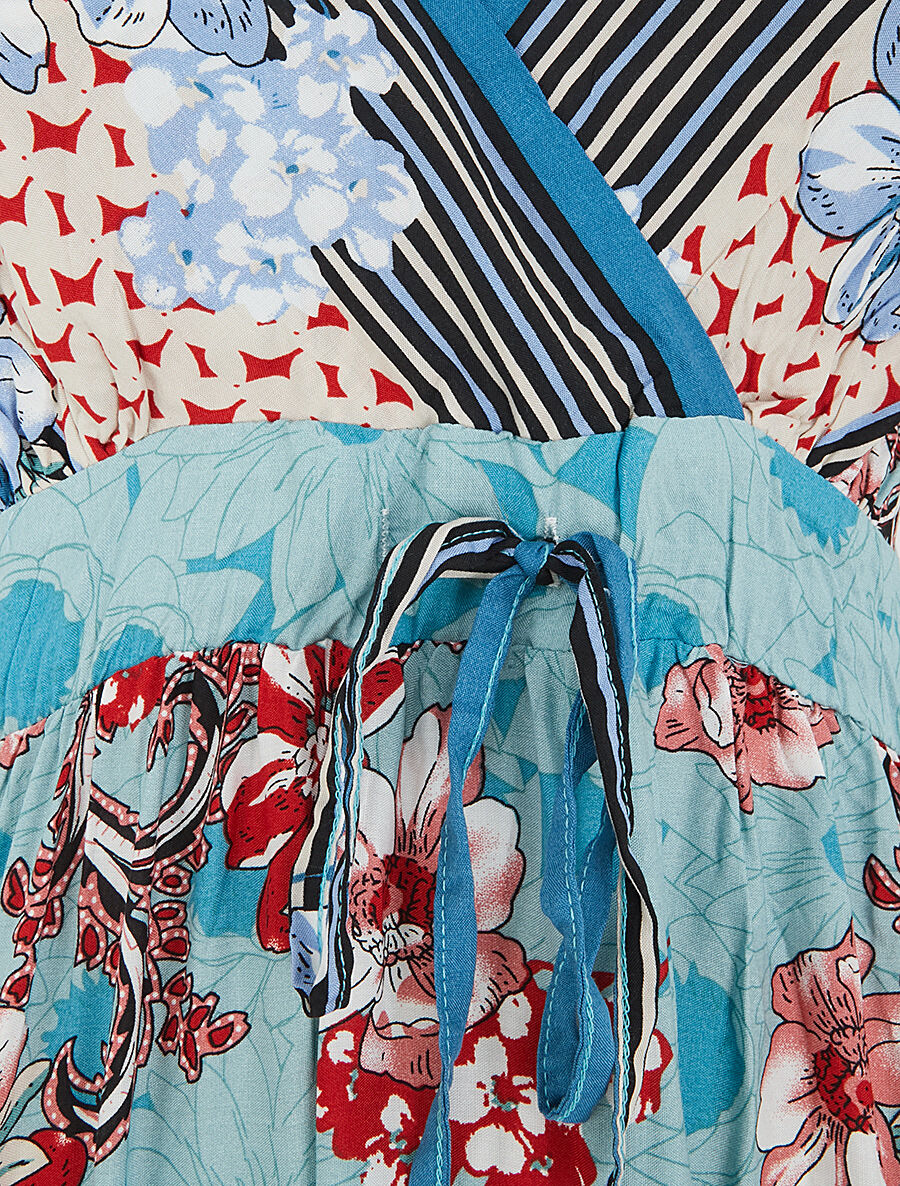 Robe longue empire à bretelles imprimé floral - Bleu ciel - 3