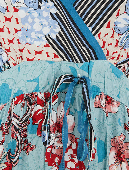 Robe longue empire à bretelles imprimé floral - Bleu ciel - 3