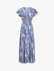 Robe longue à manches courtes imprimé cachemire - Bleu - 1
