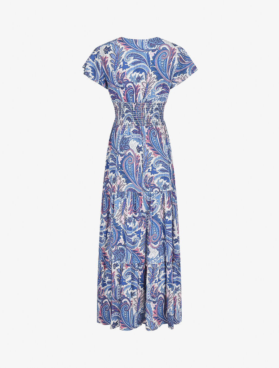 Robe longue à manches courtes imprimé cachemire - Bleu - 2