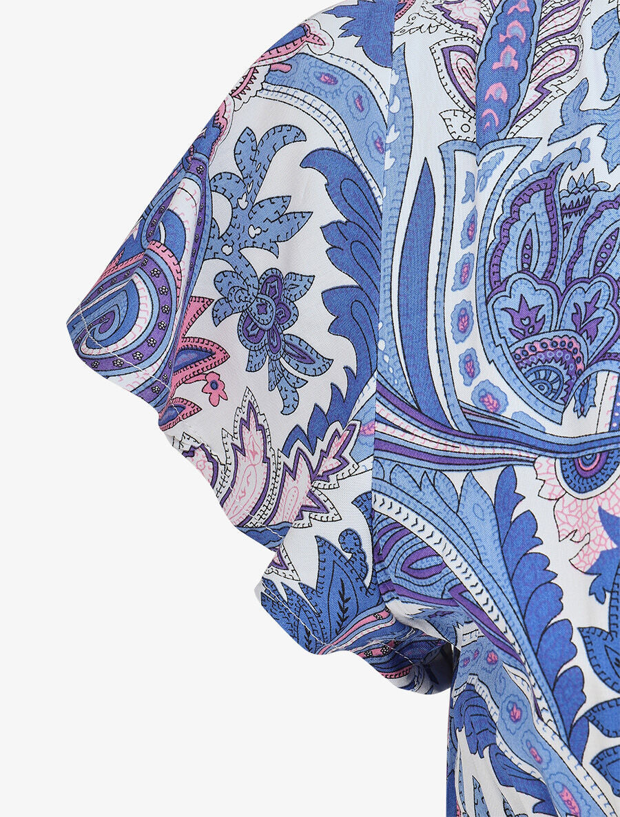 Robe longue à manches courtes imprimé cachemire - Bleu - 3