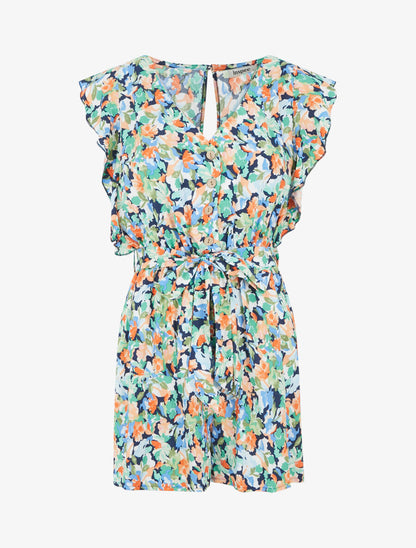 Combishort fleuri à manches volantées - Marine - 5