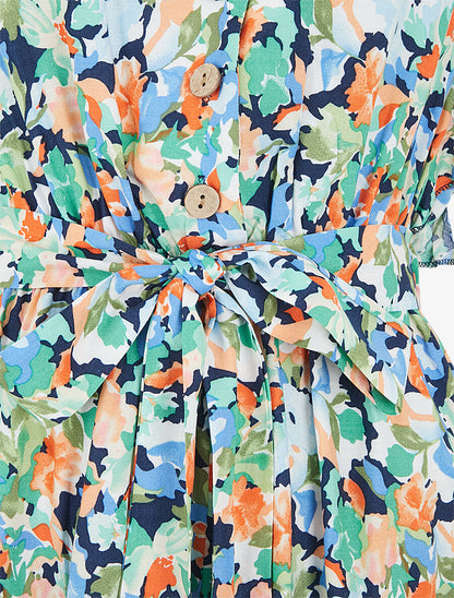 Combishort fleuri à manches volantées - Marine - 3