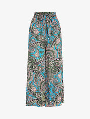 Pantalon fluide élastiqué imprimé foulard - Bleu canard - 4