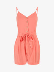 Combishort unie ceinturée - Rose saumon - 1