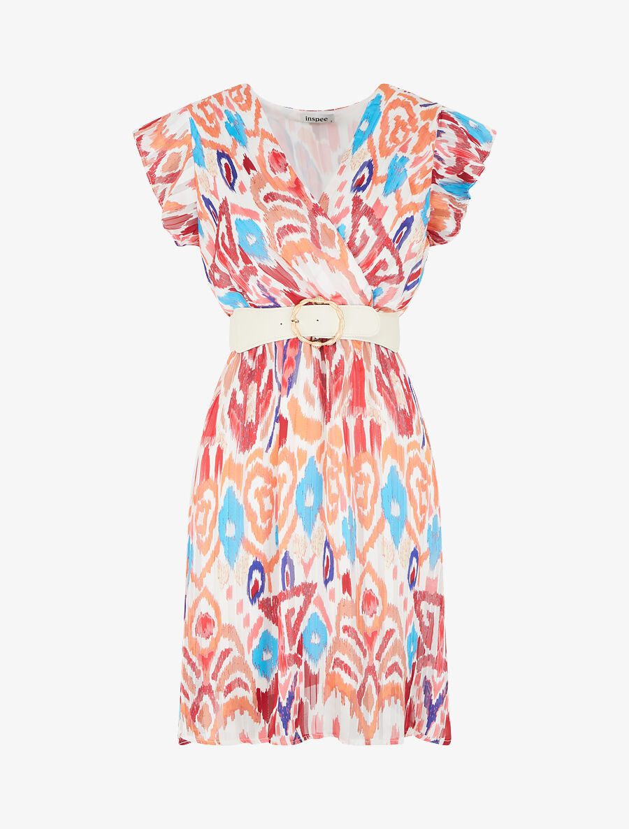 Robe imprimé abstrait irisé à taille élastiquée - Rouge - 1