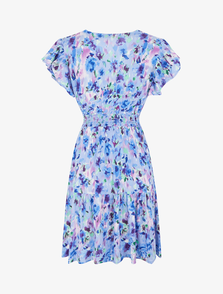 Robe imprimé aquarelle à col V brodé - Lilas - 2