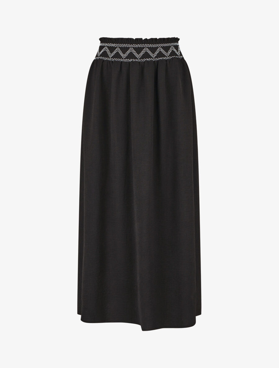 Jupe longue à taille élastiquée - Noir - 1