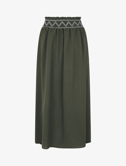 Jupe longue à taille élastiquée - Kaki - 2