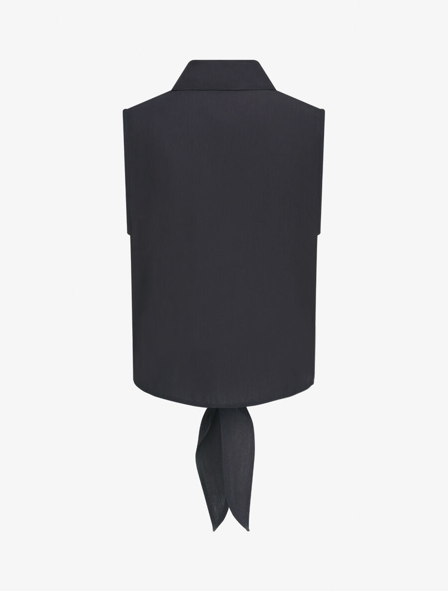 Chemise unie boutonnée à nouer - Marine - 2