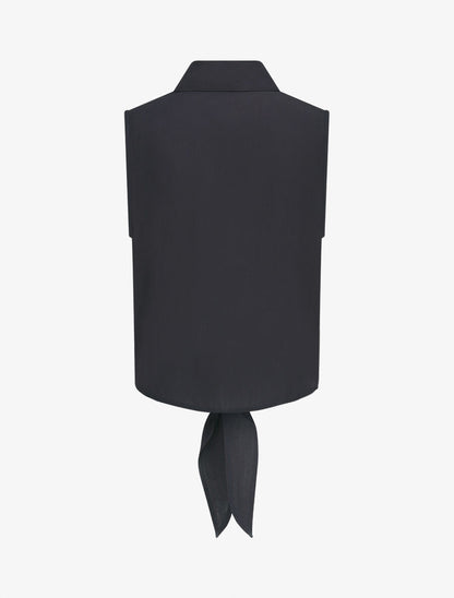 Chemise unie boutonnée à nouer - Marine - 2
