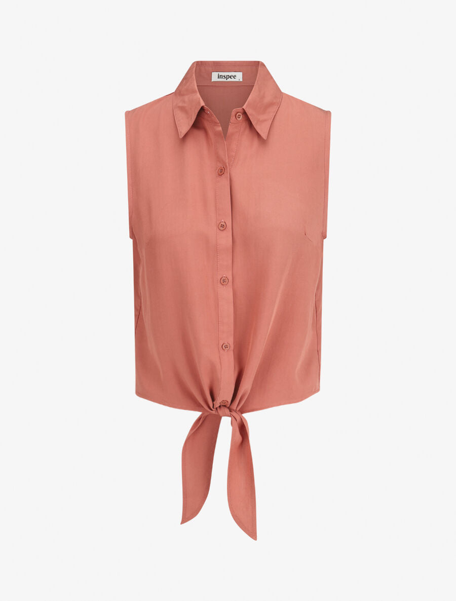 Chemise unie boutonnée à nouer - Vieux rose - 1