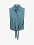 Chemise unie boutonnée à nouer - Bleu canard - 1