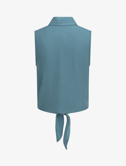 Chemise unie boutonnée à nouer - Bleu canard - 2